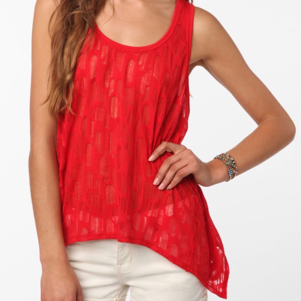 UO Silence + Noise red gauze tank top